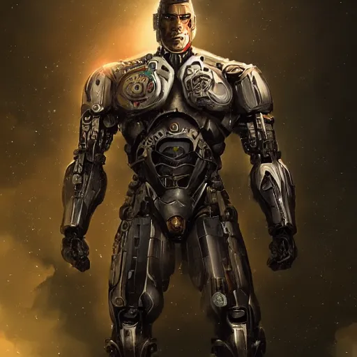Prompt: cyborg, warrior, male, muscular, by wlop, cinematic, dark