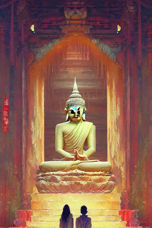 Image similar to temple, buddhism, impressionnisme, painting by greg rutkowski, artgerm, claude monet