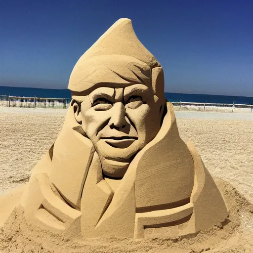 Prompt: sand sculpture of trump