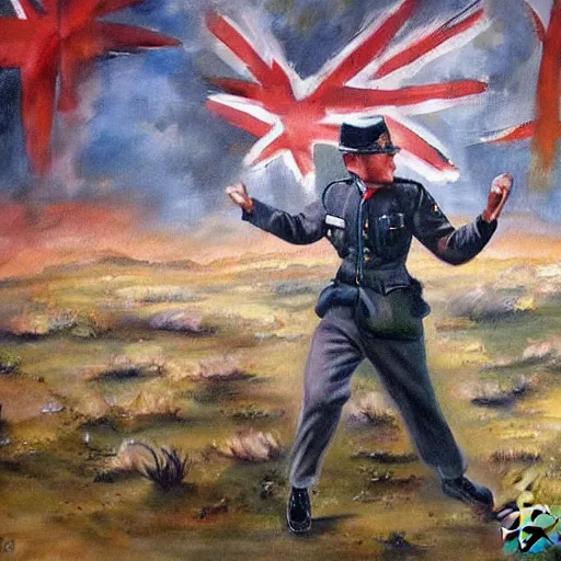 Image similar to a beautiful complex painting of an australian soldier dancing in ww 2