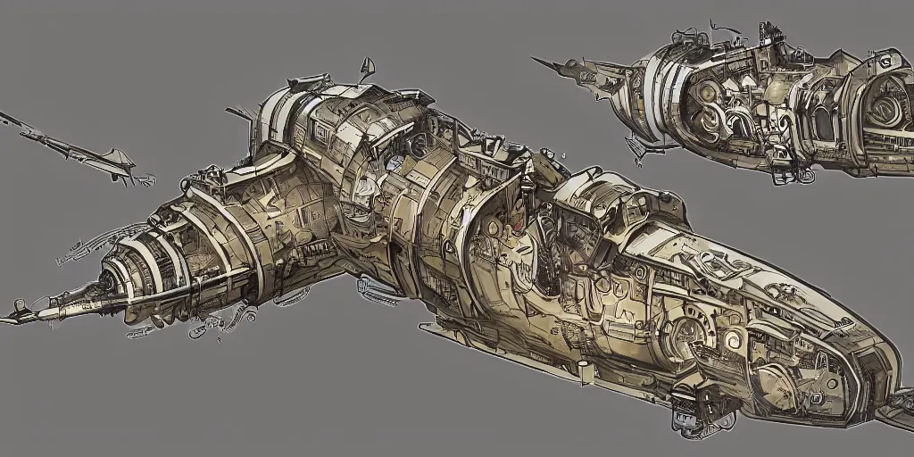 Prompt: cross-section of a clockwork submarine operated by a crew of foxes, concept art, artstation