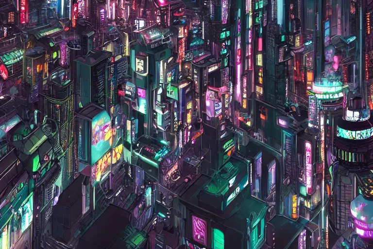Prompt: stunning panorama of neo-tokyo, a futuristic cyberpunk city adorned with neon buildings and technology, cyberpunk art, trending on ArtStation