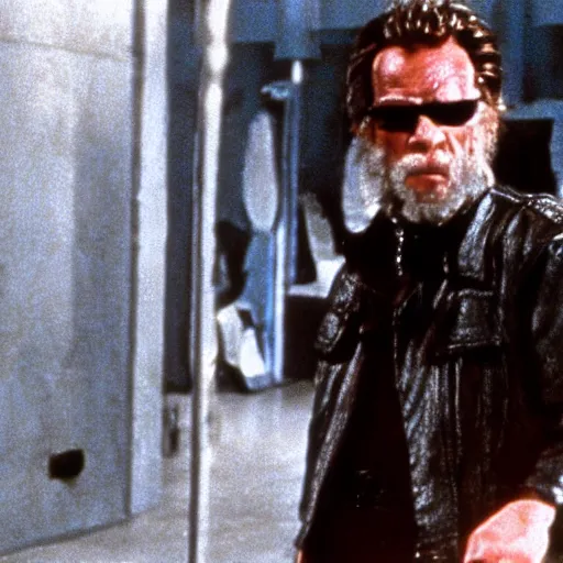 Image similar to Film still of Carl Marx as the terminator in terminator 2