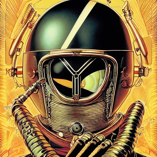 Prompt: portrait of crazy the rocketeer, symmetrical, by yoichi hatakenaka, masamune shirow, josan gonzales and dan mumford, ayami kojima, takato yamamoto, barclay shaw, karol bak, yukito kishiro, jean - baptiste monge