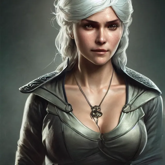 Prompt: cirilla wearing tight in chest shirt, ultra realistic, pretty face, extremely detailed face, anatomically correct, symmetrical, concept art, intricate details, highly detailed, photorealistic, octane render, 8 k, unreal engine. art by artgerm and greg rutkowski and alphonse mucha