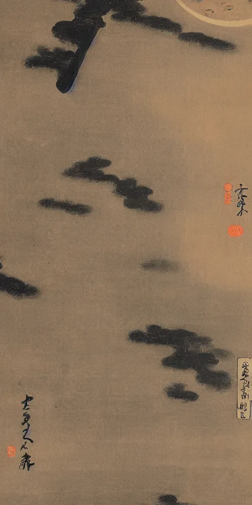 Image similar to traditional japanese painting of space, 8 k resolution, highly detailed, parchment