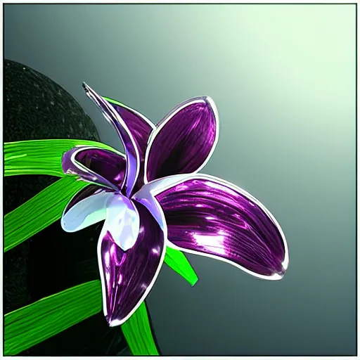 Prompt: a cybertronic, metallic, reflective orchid flower, unreal engine