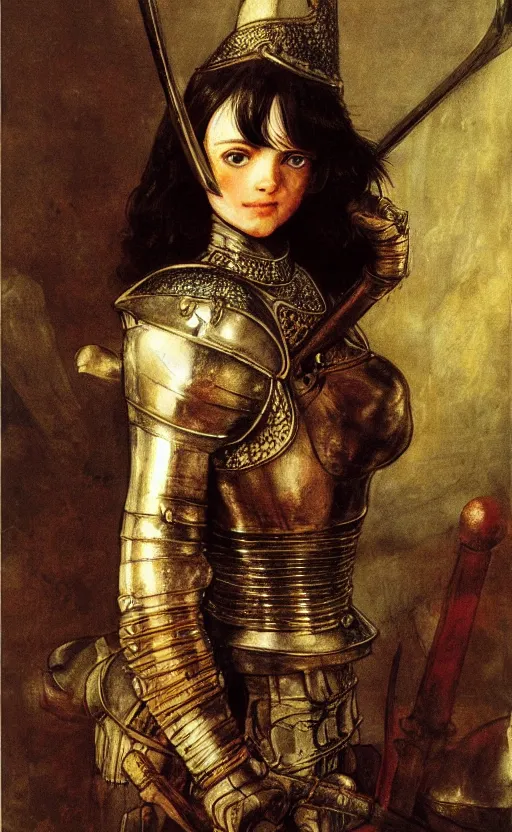 Prompt: elf princess knight, victorian crystal armor, battle angel alita. by rembrandt 1 6 6 7, illustration