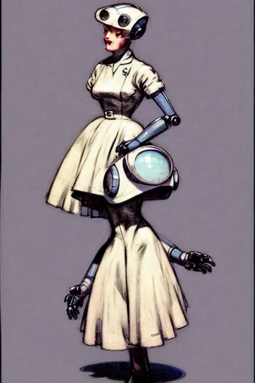 Image similar to ( ( ( ( ( 1 9 5 0 s retro future robot android maid. muted colors. ) ) ) ) ) by jean - baptiste monge!!!!!!!!!!!!!!!!!!!!!!!!!!!!!!