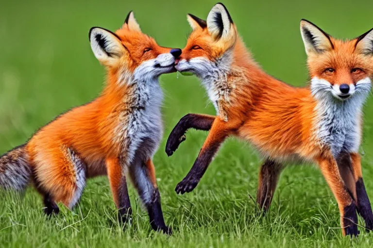 Foxes playing in a meadow, fox pups, animal | Stable Diffusion | OpenArt