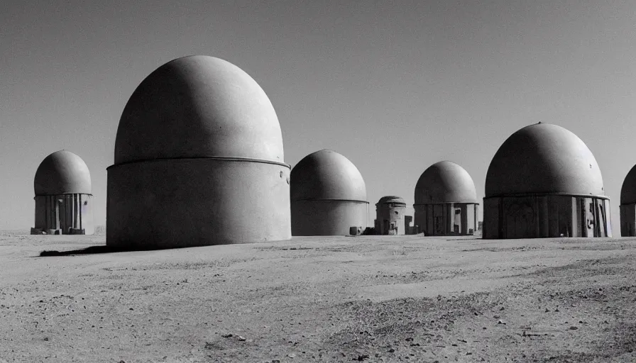 Image similar to mos eisley spaceport in a dust storm with strange skeletal domed buildings designed by hr giger