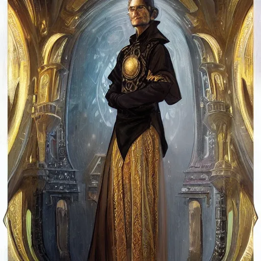 Prompt: concept art of beautiful aristocrat wearing rococo byzantine outfit inside bronze art deco arcology, science fiction concept art by j. c. leyendecker, greg rutkowski, deak ferrand, anato finnstark, and rembrandt