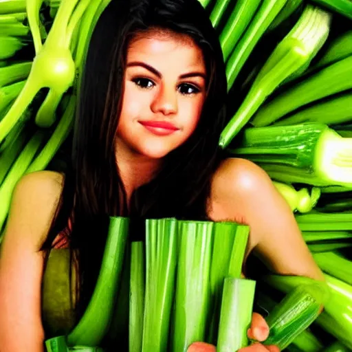 Image similar to photo of human celery with selena gomez face