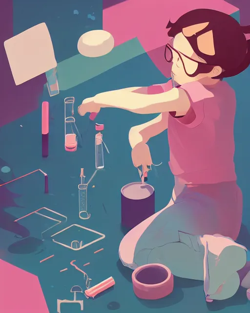 Prompt: a little girl is doing a science experiment. clean cel shaded vector art. minimalist illustration art by lois van baarle, artgerm, helen huang, petros afshar by makoto shinkai and ilya kuvshinov, rossdraws