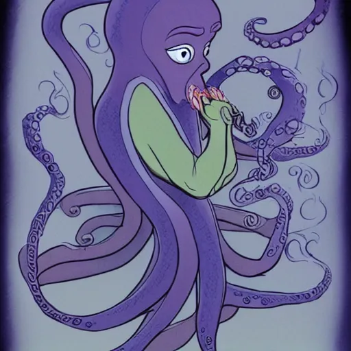 Image similar to a cartoon character of a human - octopus, character - portrait, ursula the sea witch, grotesque, creepypasta, by glen keane, disney