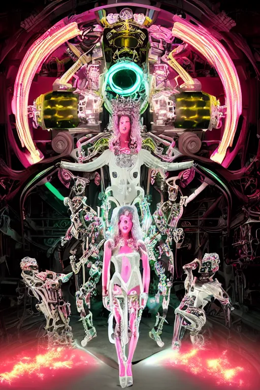 Image similar to full-body rococo and cyberpunk style neon statue of a young attractive guido macho dotado e rico android sim roupa reclining con las piernas abertas e la piroca dura, glowing white laser eyes, prince crown of pink gears, diamonds, swirling silver-colored silk fabric. futuristic elements. full-length view. space robots. human skulls. intricate artwork by caravaggio. Trending on artstation, octane render, cinematic lighting from the right, hyper realism, octane render, 8k, depth of field, 3D