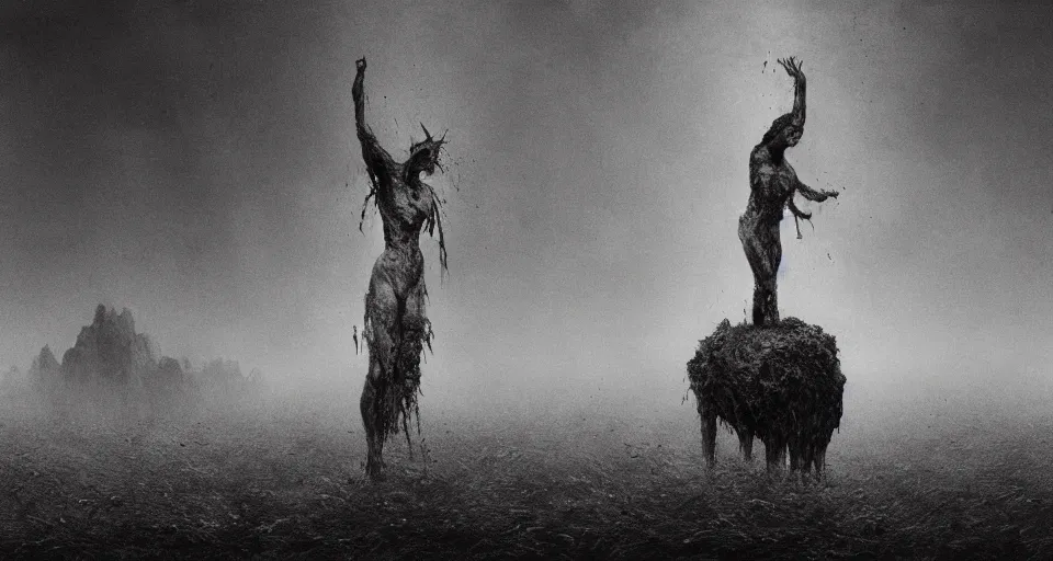 Prompt: found footage of bloody sacrifice, zdzisław beksinski, black and white, intricate, highly detailed, photo, artstation, concept art, smooth, sharp focus, illustration, 8 k, very high resolution, processing, extremely hyperdetailed