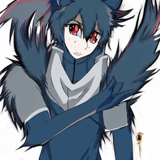 Image similar to key anime visual portrait of a handsome male anthro wolf furry fursona with beautiful eyes, wearing a hoodie, official modern animation