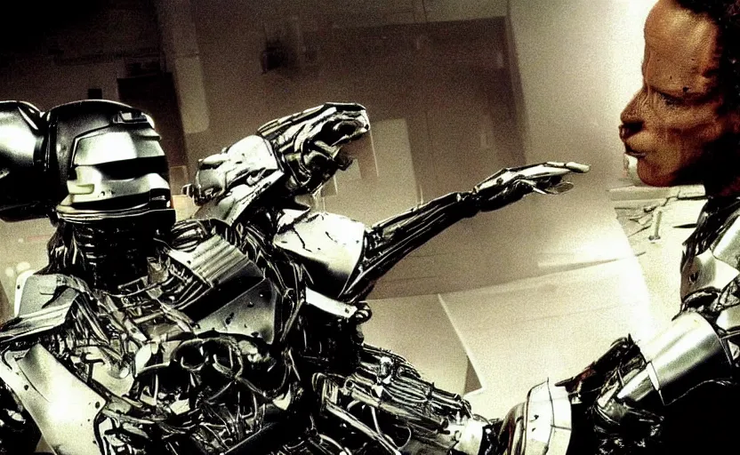 Prompt: robocop vs predator vfx film