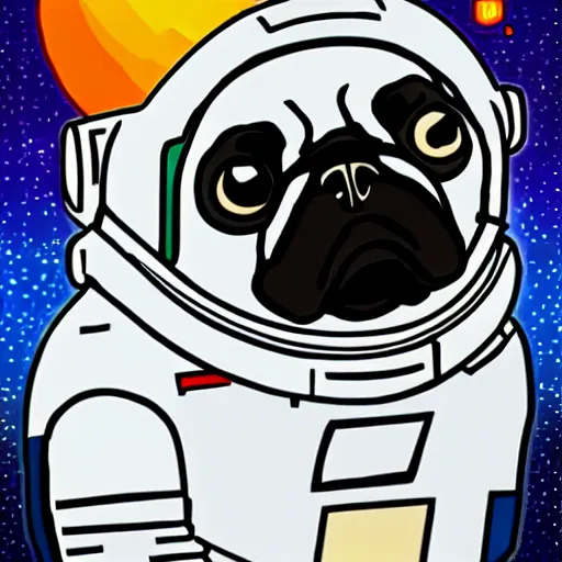 Prompt: pixel art, highly detailed, astronaut pug in space.