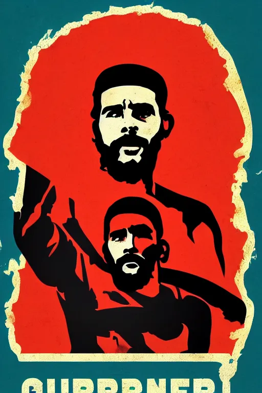 Prompt: guerrillero heroico, kyrie irving portray che guevara as a red revolutionary, 8 0's movie poster, theatrical poster, vibrant fan art, digital art, trending on artstation, minimalist