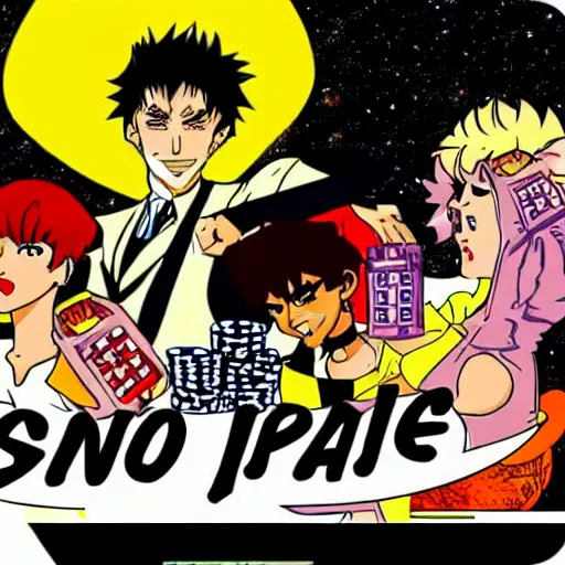 Image similar to a casino in space, drawn in the style of cowboy bebop,