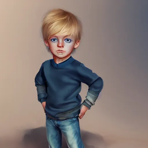 Image similar to a detailed full body portrait of a blonde boy with blue eyes, digital concept art illustration, incredibly detailed and realistic, 8 k, sharp focus