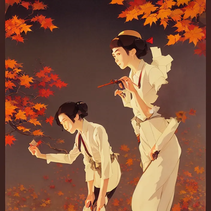 Image similar to tokyo, autumn, in the style of studio ghibli, j. c. leyendecker, greg rutkowski, artem