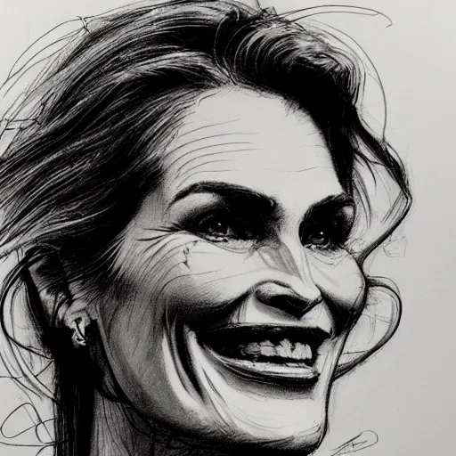 Image similar to a realistic yet scraggly portrait sketch of the side profile of a happy cindy crawford, trending on artstation, intricate details, in the style of frank auerbach, in the style of sergio aragones, in the style of martin ansin, in the style of david aja, in the style of mattias adolfsson