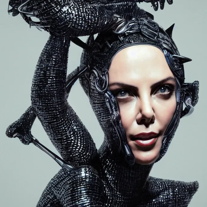 Image similar to portrait of charlize theron as a catwoman 1 9 8 9. intricate abstract. intricate artwork. by tooth wu, wlop, beeple, dan mumford. octane render, trending on artstation, greg rutkowski very coherent symmetrical artwork. cinematic, hyper realism, high detail, octane render, 8 k, iridescent accents