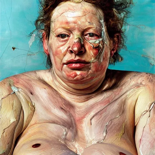 Prompt: high quality high detail painting by lucian freud and jenny saville, hd, celebrity, turquoise