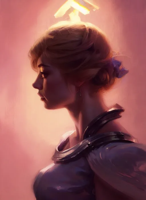 Image similar to side portrait, imogen poots, paladin, gloomhaven, soft, smooth, luminescent, by greg manchess, huang guangjian, gil elvgren, sachin teng, greg rutkowski, jesper ejsing, rhads, ilya kuvshinov, cushart krenz