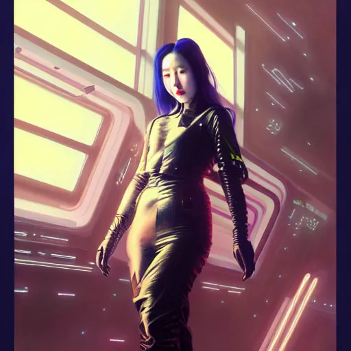 Image similar to portrait painting of sunmi as a cyberpunk technician, k - pop, ultra realistic, concept art, intricate details, eerie, highly detailed, photorealistic, octane render, 8 k, unreal engine. art by artgerm and greg rutkowski and magali villeneuve and alphonse mucha