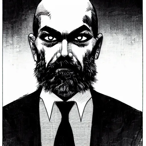 Image similar to Ben Bernanke looking sinister, by Tsutomu Nihei, highly detailed