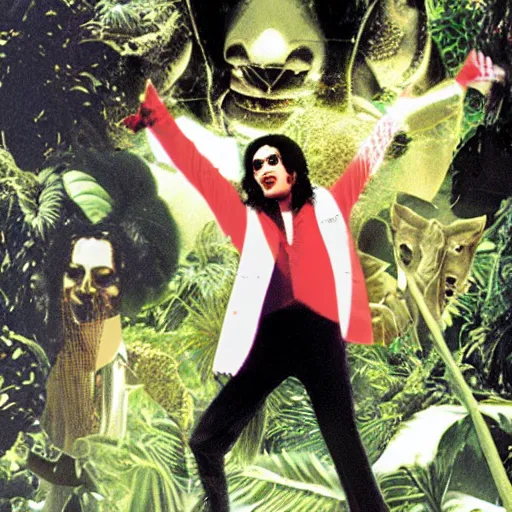 Image similar to half michael jackson half cheese in a jungle of rousseau