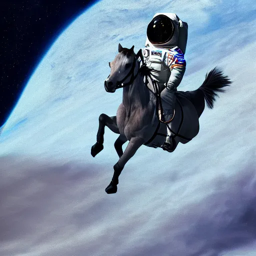 Prompt: an astronaut riding a horse in the void of space, photorealist, 4 k