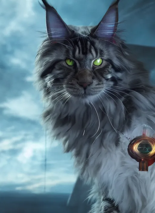 Image similar to film still of a Maine Coon as Doctor Strange in Avengers Endgame, 4k