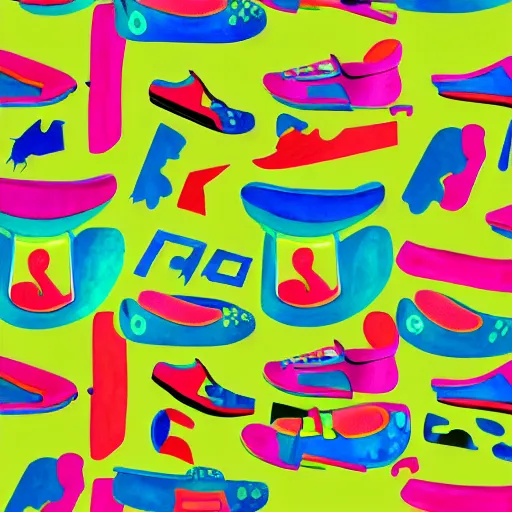 Image similar to retro, hd illustration of crocs shoes, inspired by watercolor masterpieces, matisse, malevich, david hockney, keith haring, colorful, happy, trending on artstation, 4 k