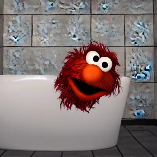 Prompt: an unreal engine render of elmo in a bathtub