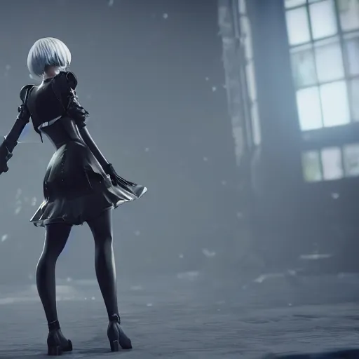 Image similar to 2B nier automata, detailed, artstation, concept art, Unreal Engine 5 render, 8K