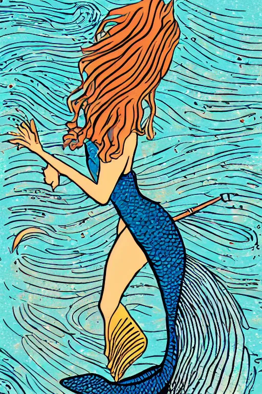 Image similar to illustration of a mermaid playing an stratocaster electric guitar, surf art