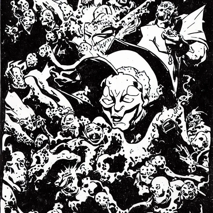 Image similar to an illustration by mike mignola