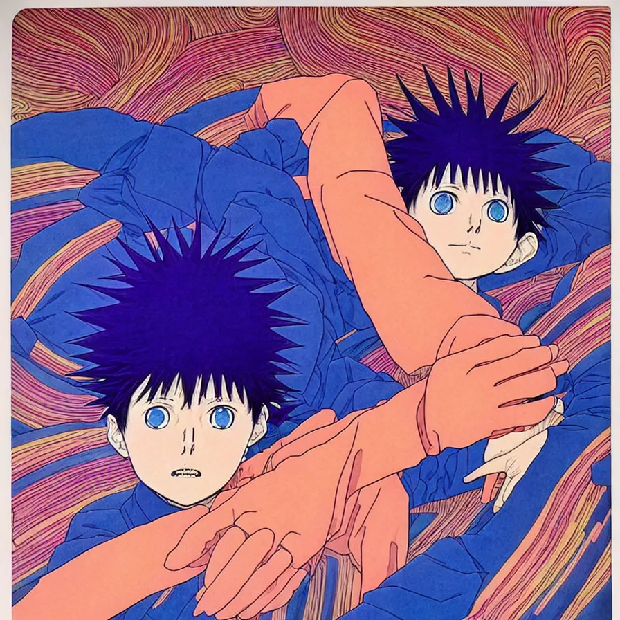 Prompt: ( ( ( ( ( killua zoldyck ) ) ) ) by mœbius, overdetailed art, colorful, record jacket