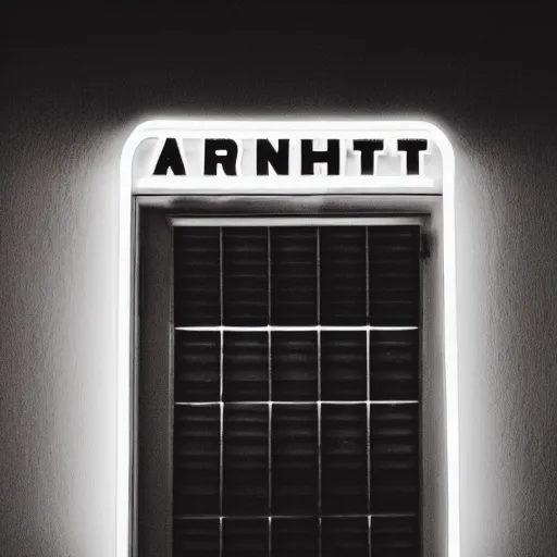 Prompt: Vintage neon sign that spells ARKNIGHTS, hung above the door, late summer evening, long exposure, 35mm f8
