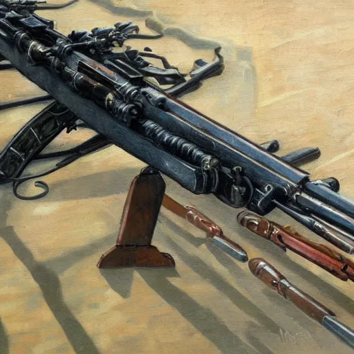 Image similar to mg 4 2 machine gun, german, oil painting, detailed, high quality