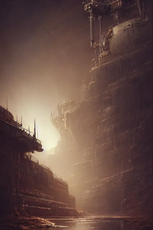 Image similar to factory on mars, yellow dust, high - tech, by wlop, by luis royo, by peter mohrbacher, concept art, digital illustration, intricate, masterpiece, elegant, super detailed, unreal engine rendering, smooth, sharp focus, artstation hq