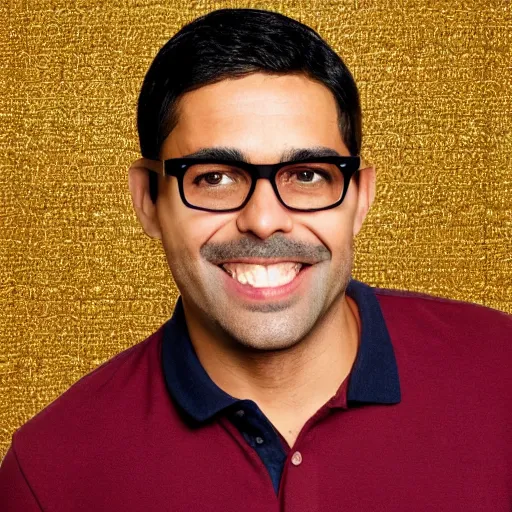 Prompt: a funko pop figure depicting a 30 year old skinny, medium brown skinned Peruvian programmer guy, clean shaven, no facial hair, no stubble, thick bushy straight eyebrows, wearing round gold rimmed glasses, with thick straight brush up black hair on top, short on sides, in a dark teal polo shirt, blue jeans and grey sneakers, full body, highly detailed photo 4k