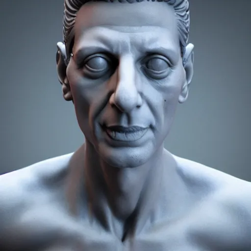 Prompt: marble statue of jeff goldblum, 3 d render, 8 k, octane render, cycles render, unreal engine