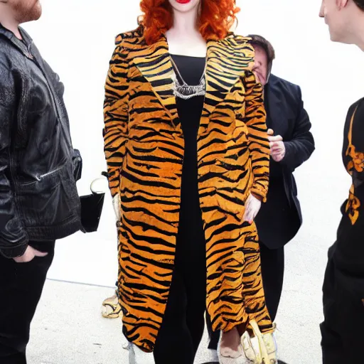 Image similar to christina hendricks with tiger jacket,