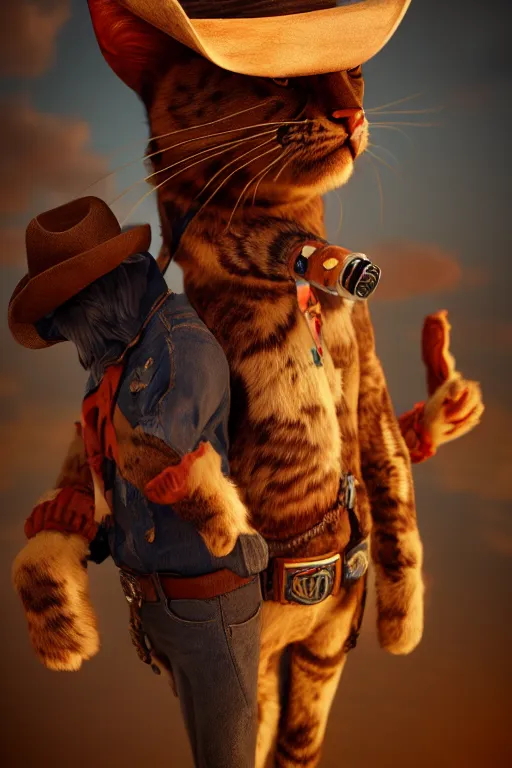 Prompt: cowboy cats, ultra hd, Painting By David Alabo, unreal 5, DAZ, hyperrealistic, octane render, cosplay, RPG portrait, dynamic lighting, intricate detail, summer vibrancy, cinematic